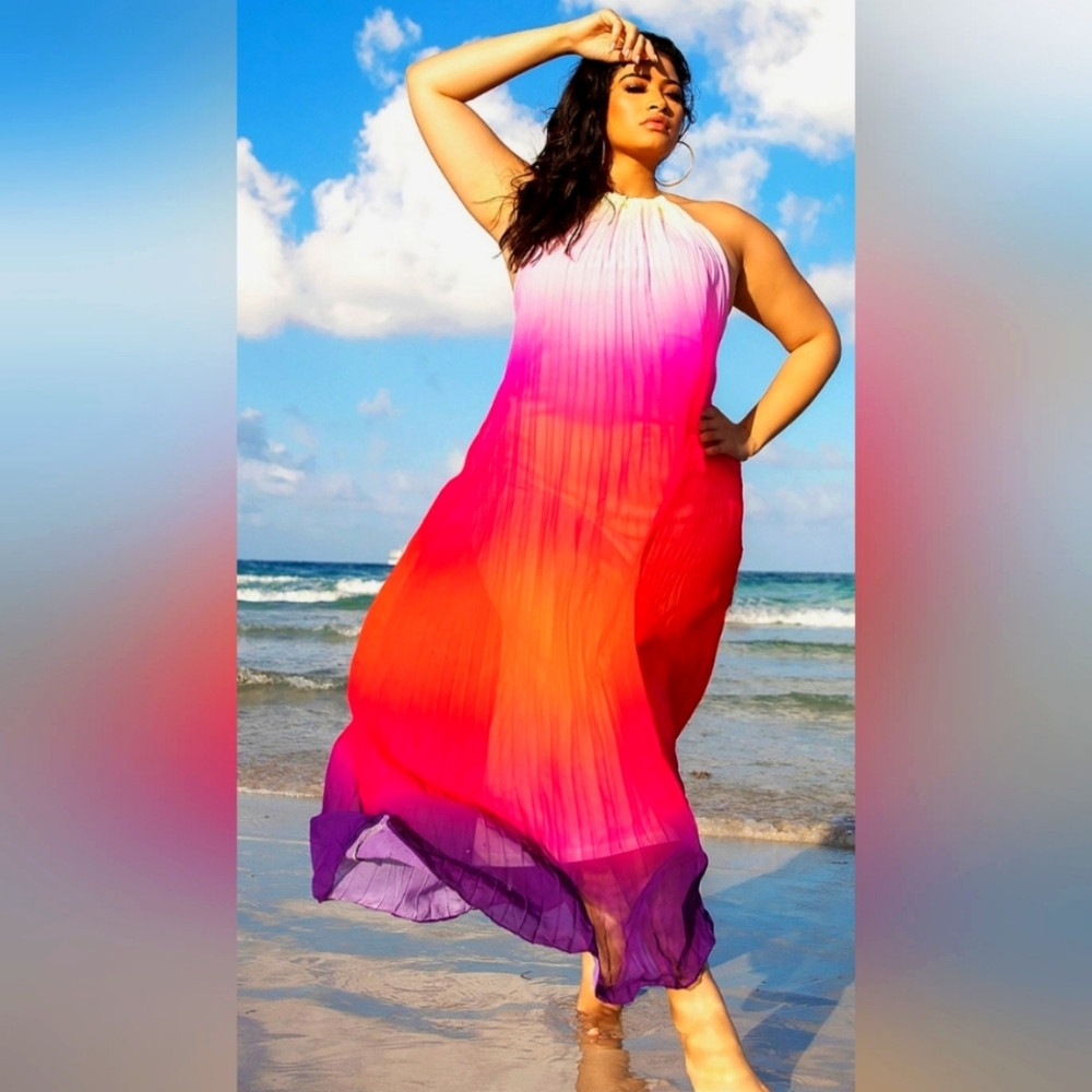 SZ 1X REBDOLLS "SUNSET DREAMS" HALTER DRESS NWT